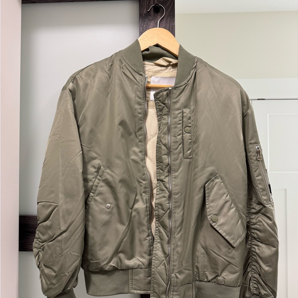Bershka Green Bomber Jacket with Military Style